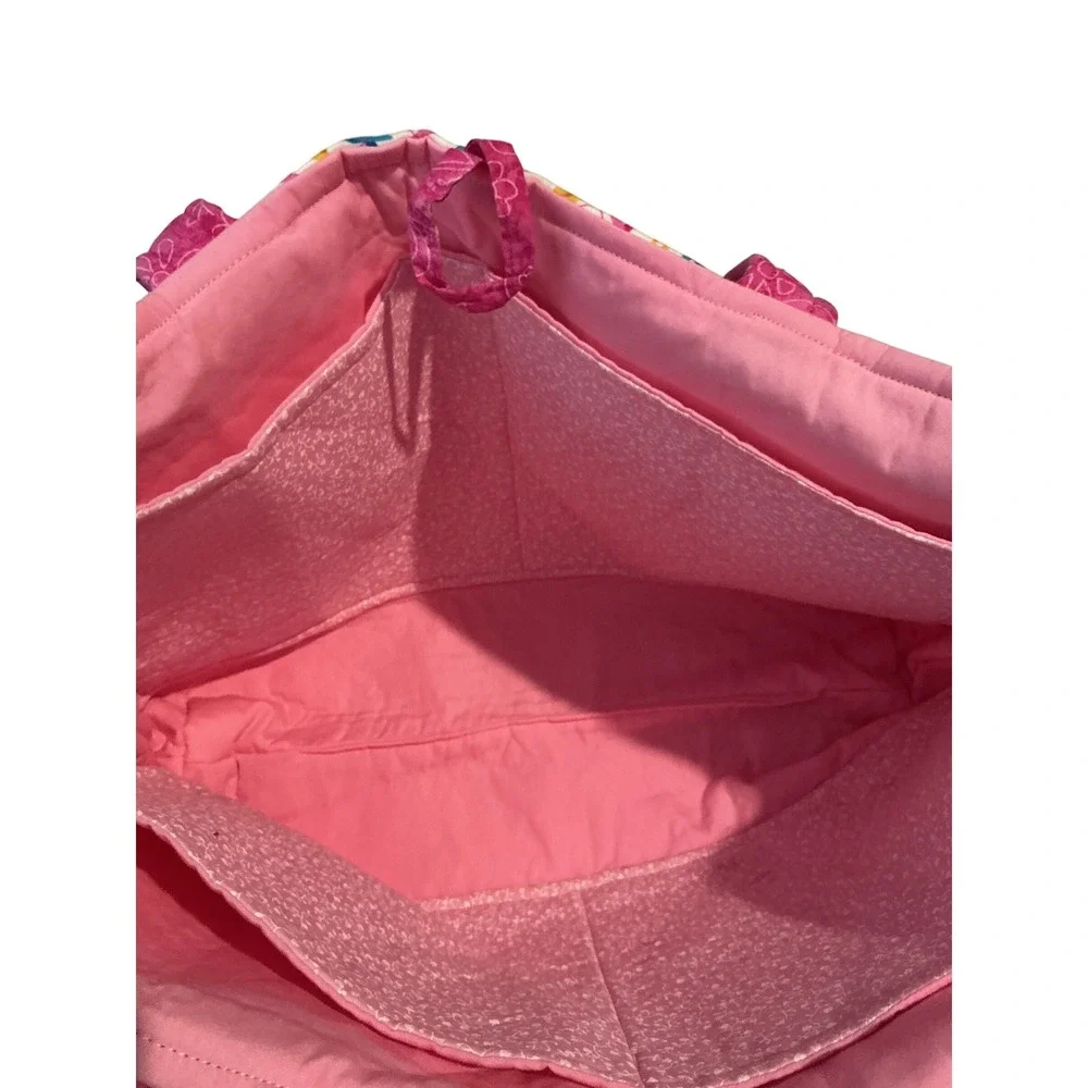 Quilted Tote Bag Womens Large Pink Awareness Ribbon‎ Floral Excellent
